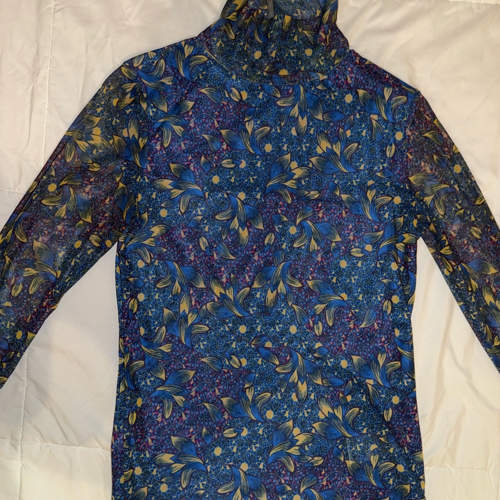 Anthropologie Blue and Pink Fitted Turtleneck Sweater